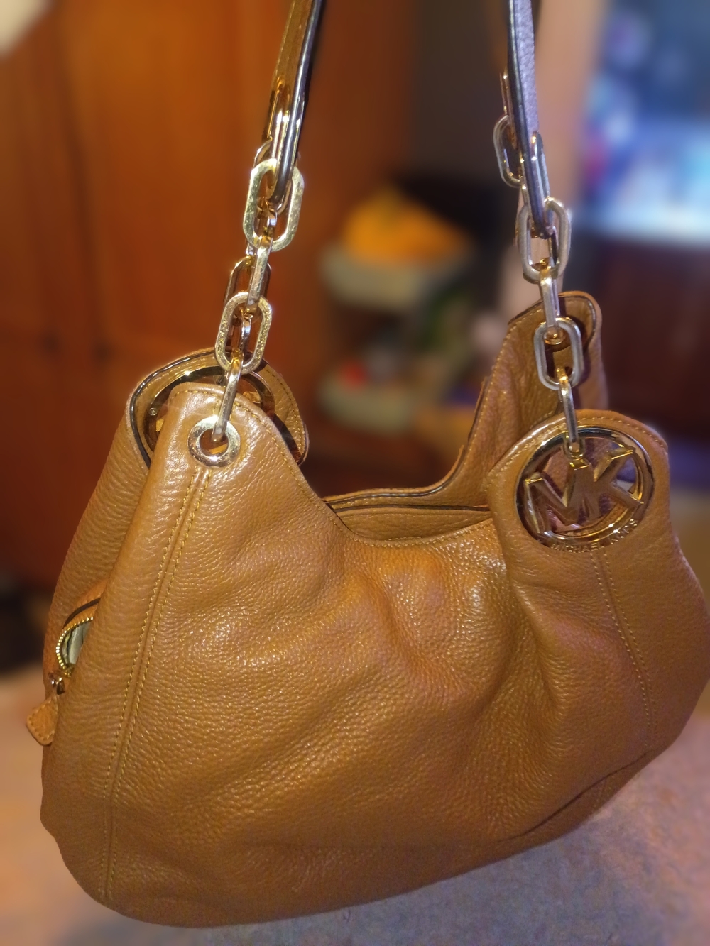 Michael Kors Tan Leather Shoulder Bag with Chain Straps
